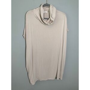 P Cill Cowl Neck Tunic Women One Size Beige Short Sleeve Pocket‎